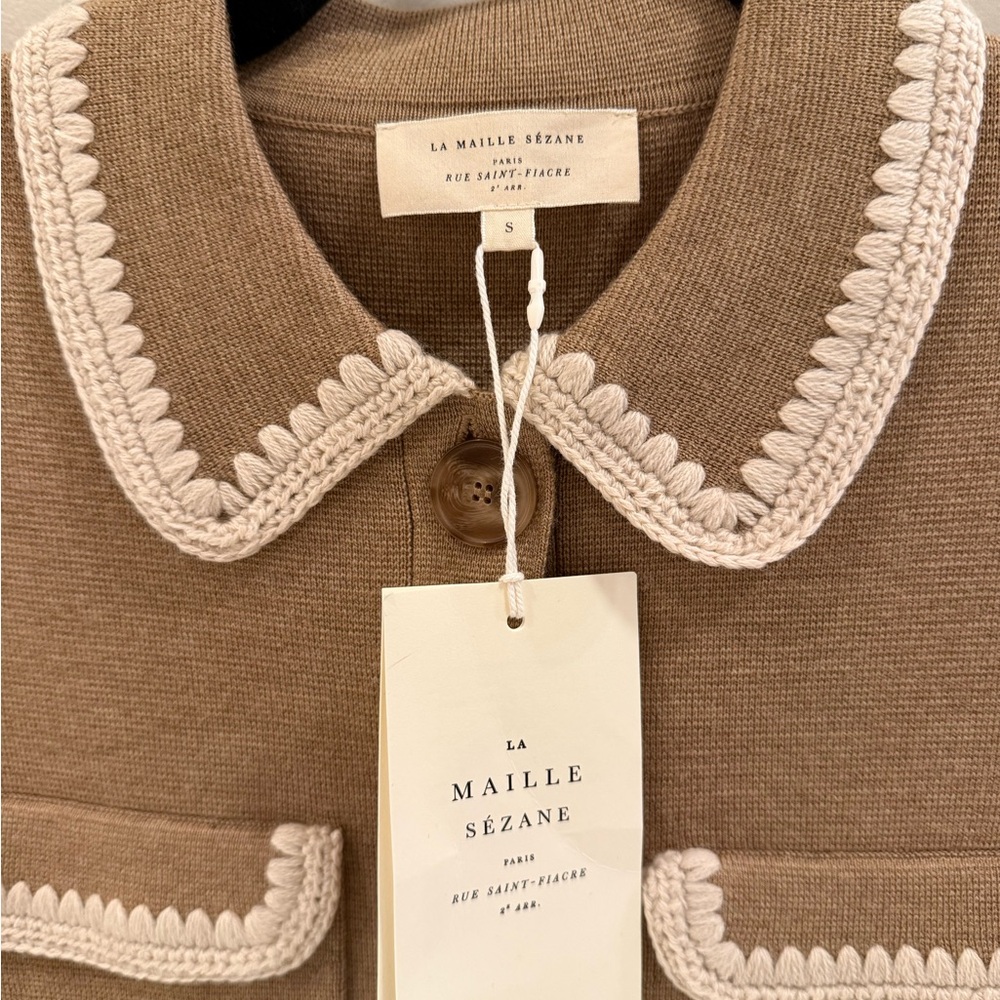 Sezane. Betty Cardigan. Camel with cream crochet detail. Small. - Picture 3 of 3